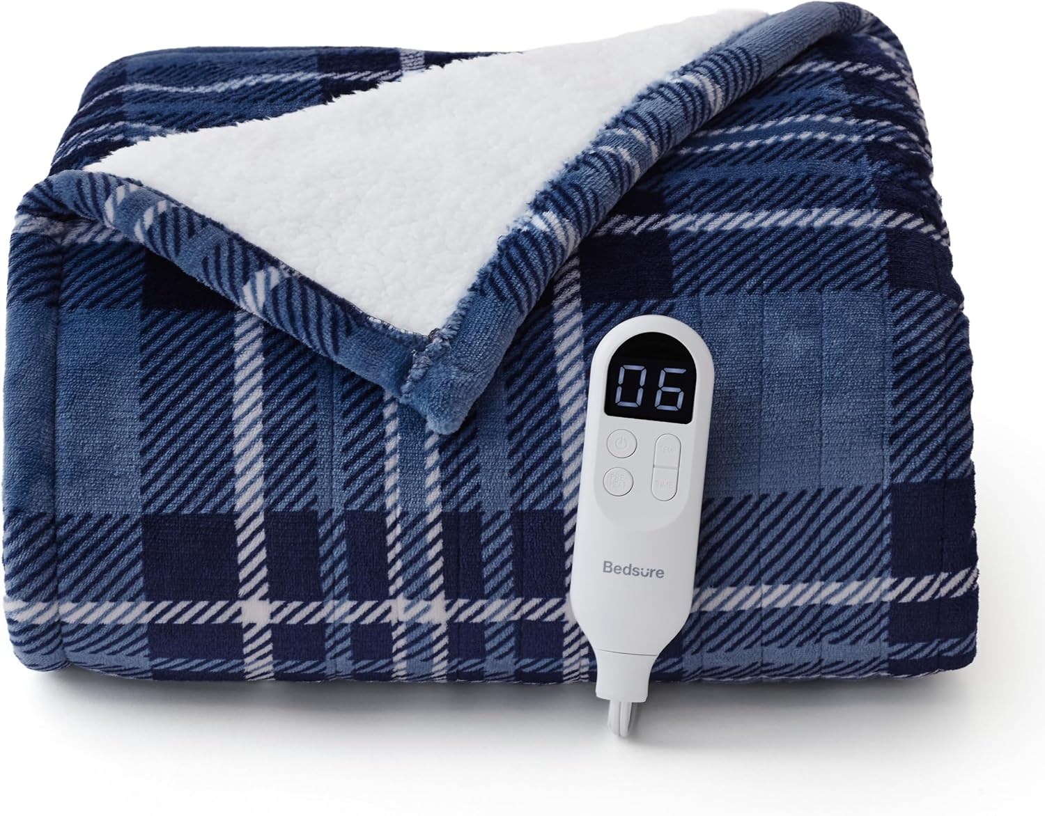 image:imageBedsure Ribbed Electric Blanket Full Navy Heated Blanket Preheat22 Blue Plaid