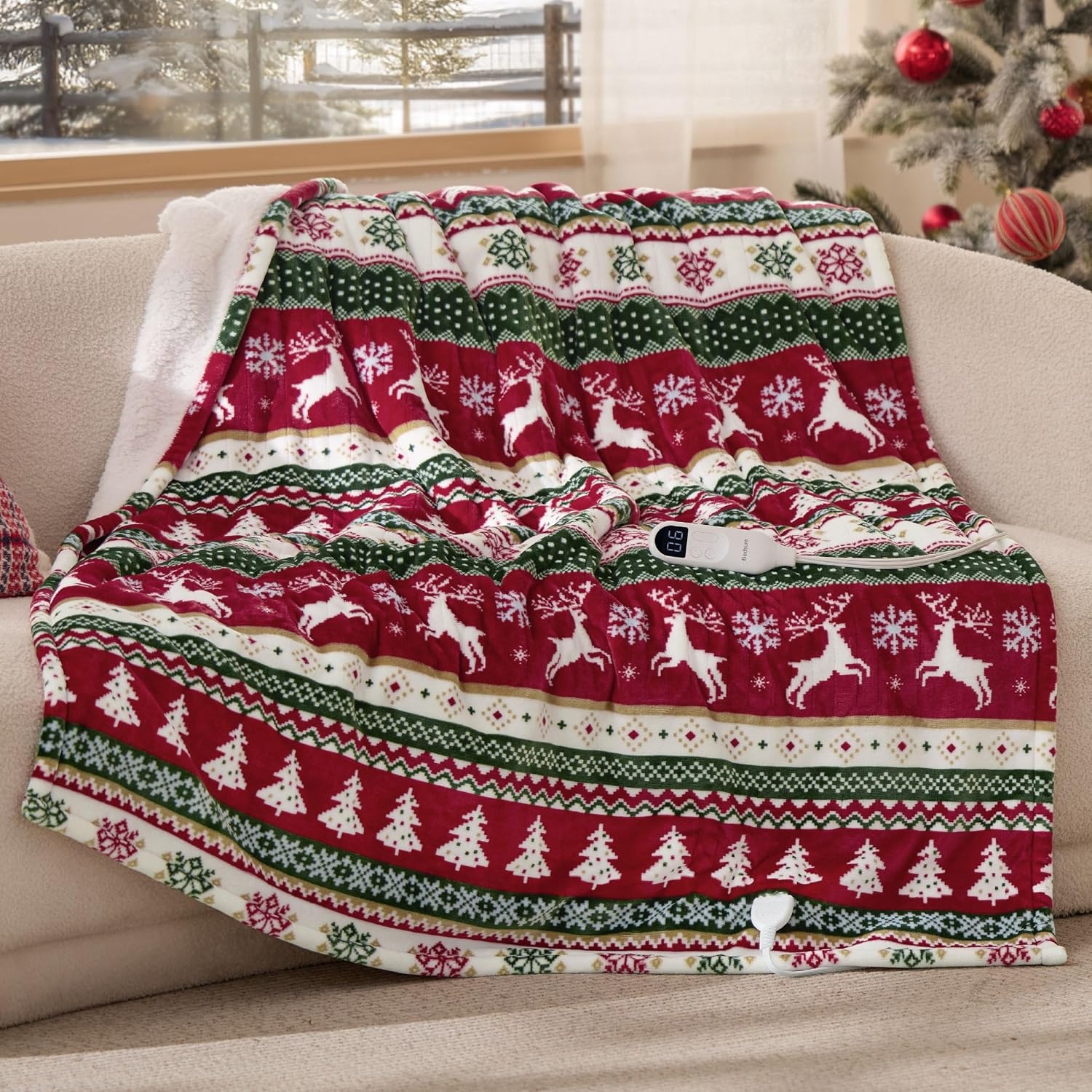 image:imageBedsure Ribbed Electric Blanket Full Navy Heated Blanket Preheat23 Fair Isle