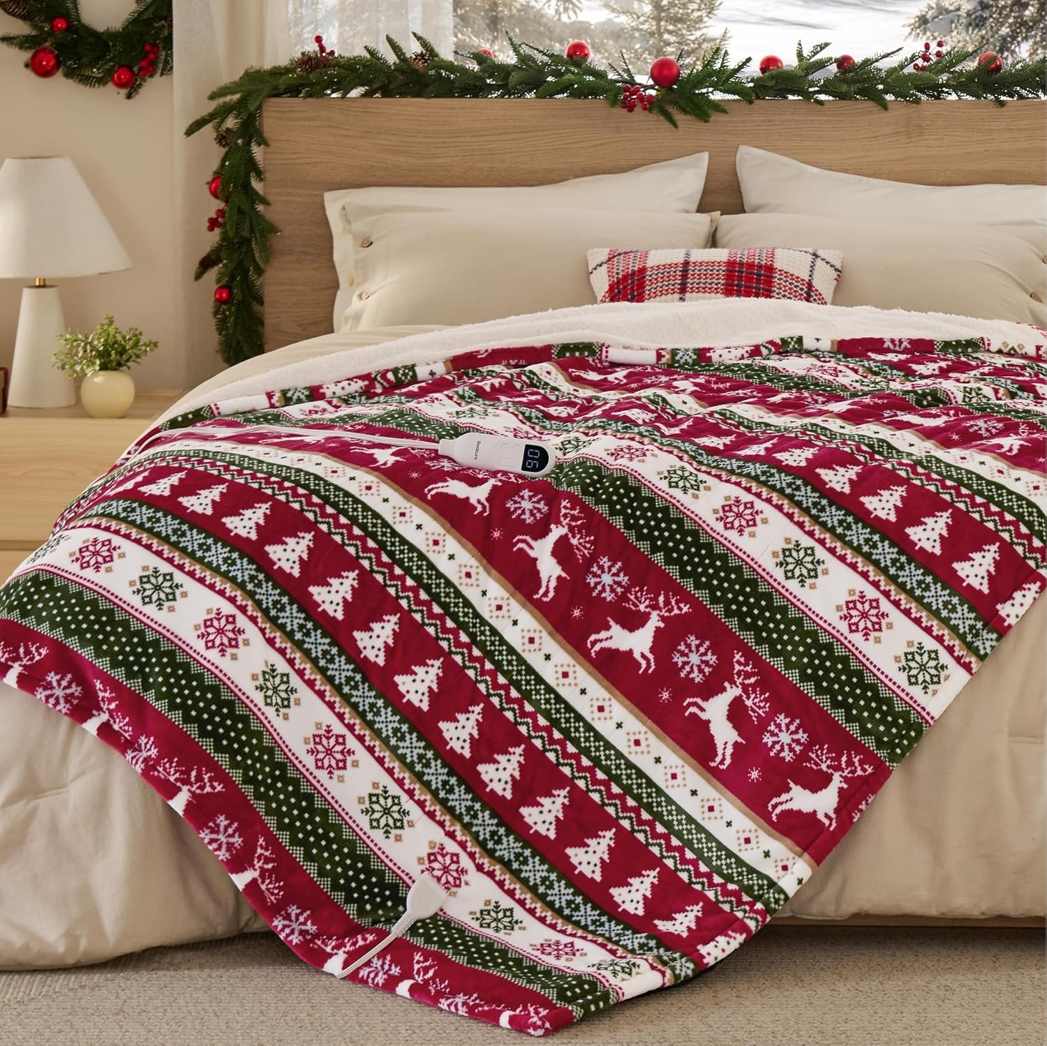 image:imageBedsure Ribbed Electric Blanket Full Navy Heated Blanket Preheat23 Fair Isle