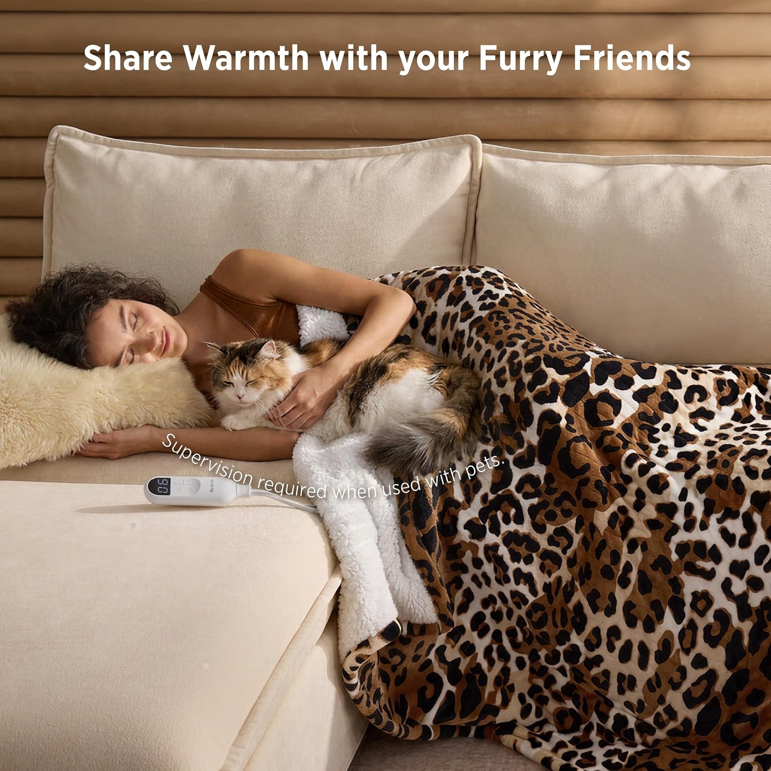 image:imageBedsure Ribbed Electric Blanket Full Navy Heated Blanket Preheat24 Leopard Print