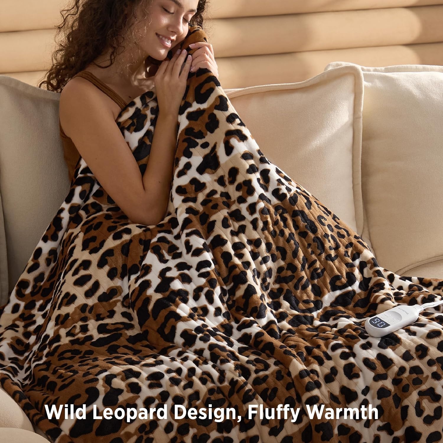 image:imageBedsure Ribbed Electric Blanket Full Navy Heated Blanket Preheat24 Leopard Print