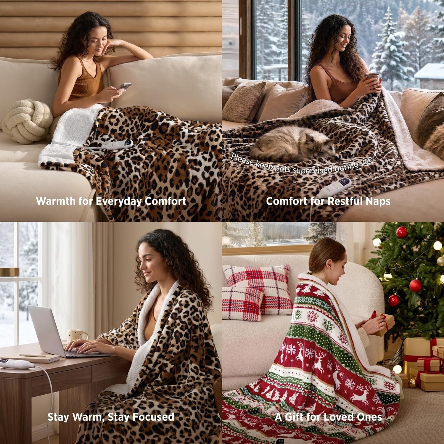 image:imageBedsure Ribbed Electric Blanket Full Navy Heated Blanket Preheat24 Leopard Print