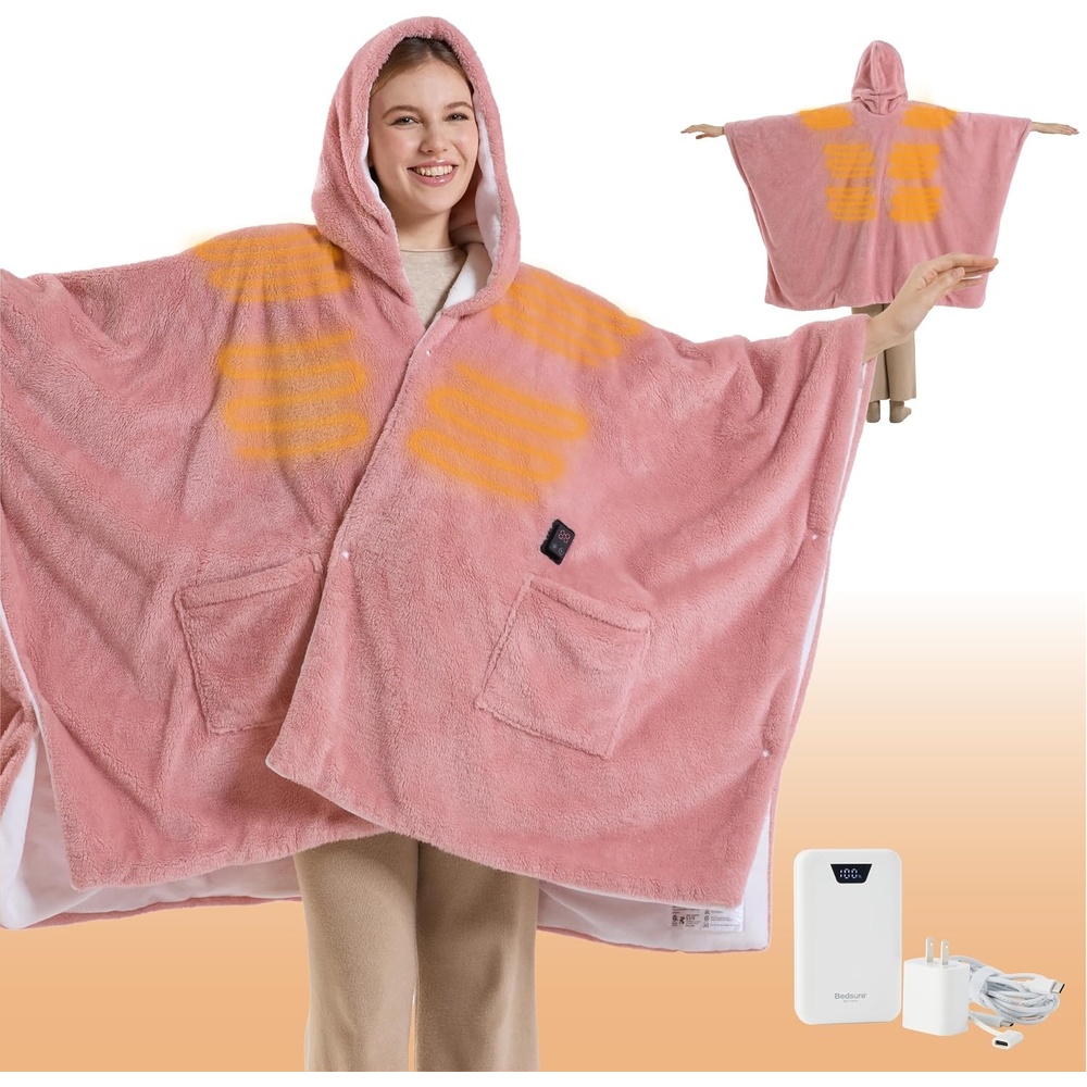image:imageBedsure Cordless Wearable Heated Blanket Hoodie Blue Portable Heated Shawl02 Pink
