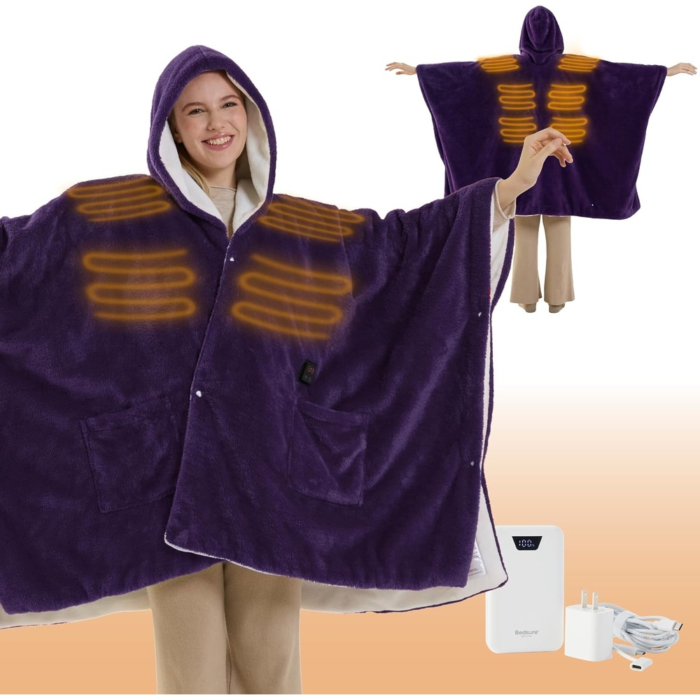 image:imageBedsure Cordless Wearable Heated Blanket Hoodie Blue Portable Heated Shawl06 Purple