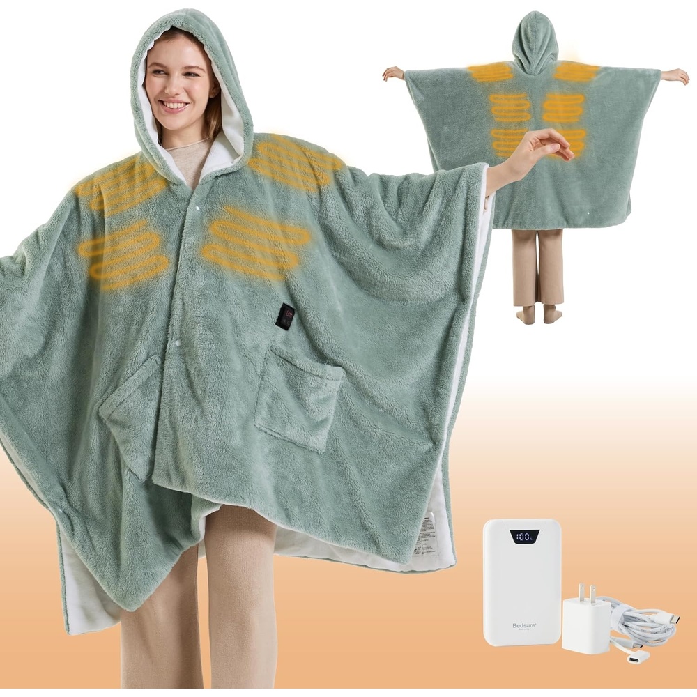image:imageBedsure Cordless Wearable Heated Blanket Hoodie Blue Portable Heated Shawl07 Emerald Green