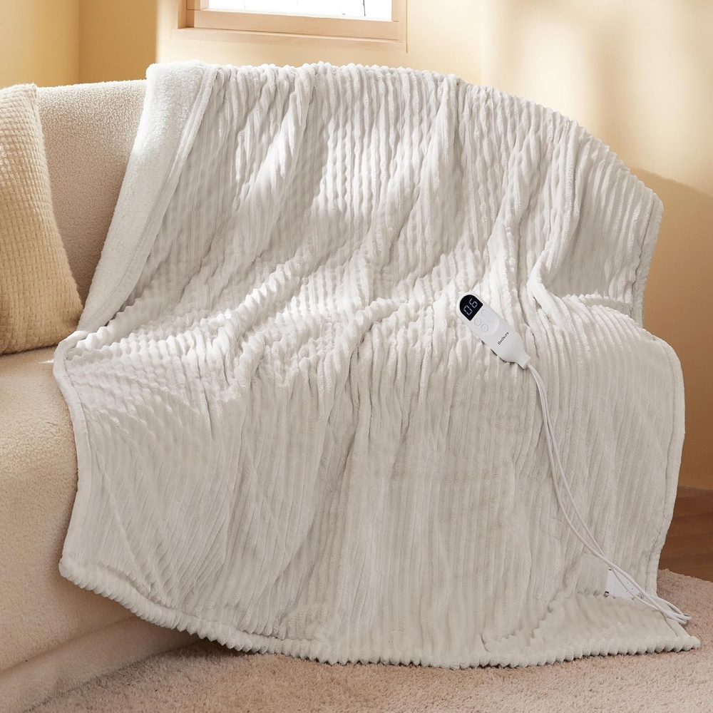 image:imageBedsure GentleSoft Heated Blanket Throw Soft Ribbed Flannel Electric Blanket Heating with 6 Time Settings Up to 10H 6 Heat Settings amp 8Hr Timer Auto Off Gifts for Grandma 50x60 inches Gream
