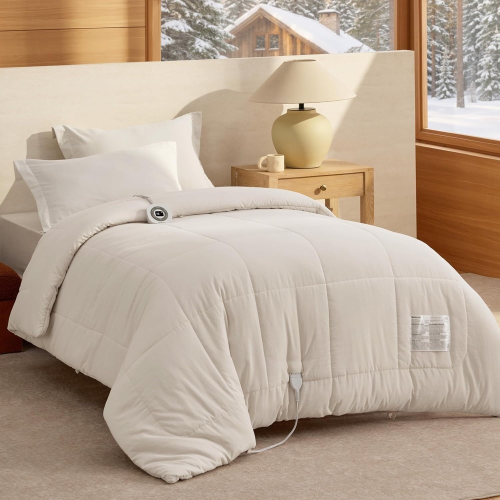 image:imageBedsure HeatX Heated Comforter Duvet Insert Queen Thick Heated Blanket02 Beige