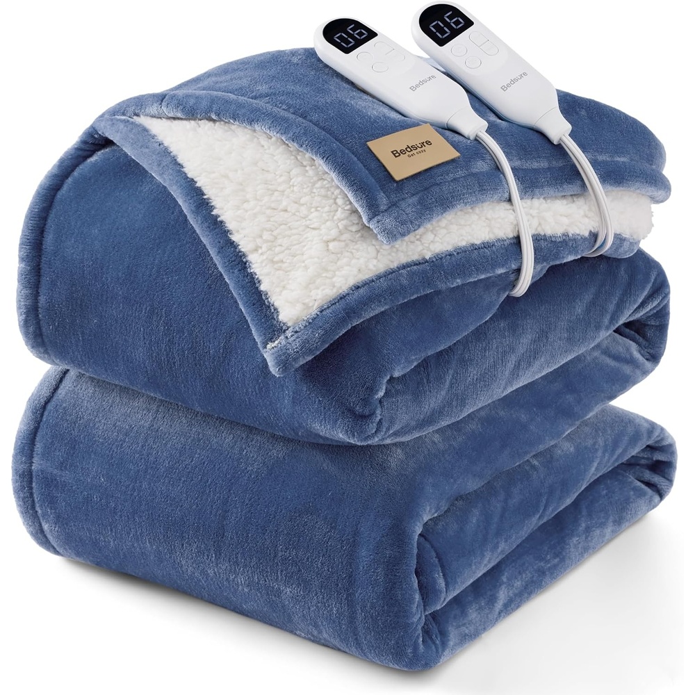 image:imageBedsure HeatX Heated Throw Blanket Electric Blanket with Preheat Grey03 Blue