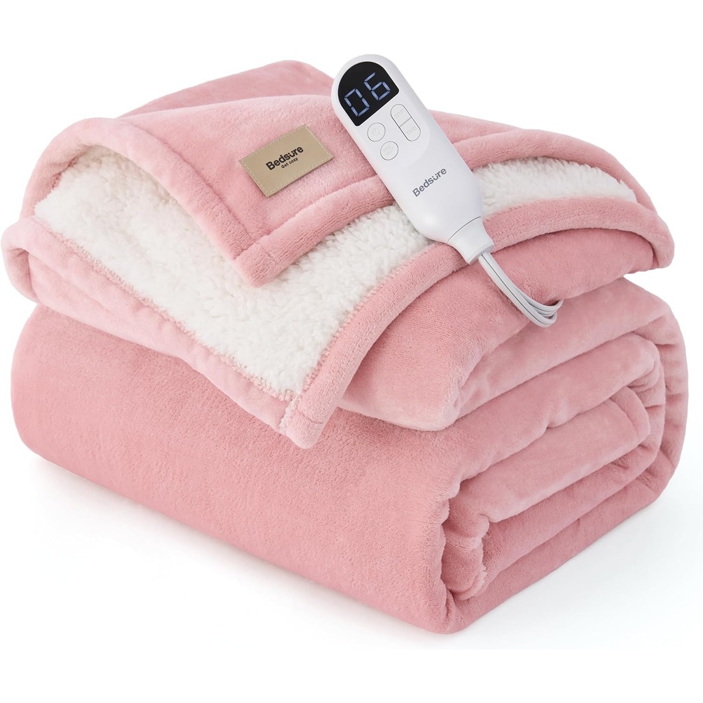 image:imageBedsure HeatX Heated Throw Blanket Electric Blanket with Preheat Grey06 Pink