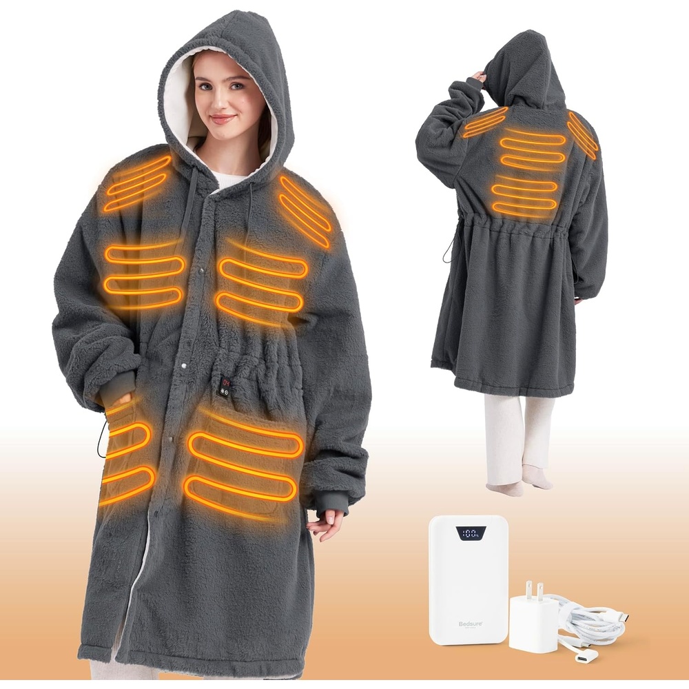 image:imageBedsure Portable Heated Wearable Blanket Hoodie Faux Cashmere Electric Blanket with 20000mAh Battery Pack Cordless USB Heated Throw Winter Gifts for Women 4 Heat Levels amp 4 Timers 22x43 Grey