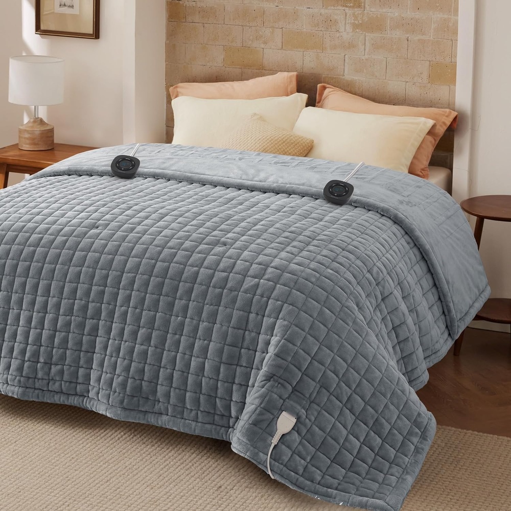 image:imageBedsure Quilted Heated Blanket Queen Size Filled for Extra Warmth Taupe02 Formal Gray Square