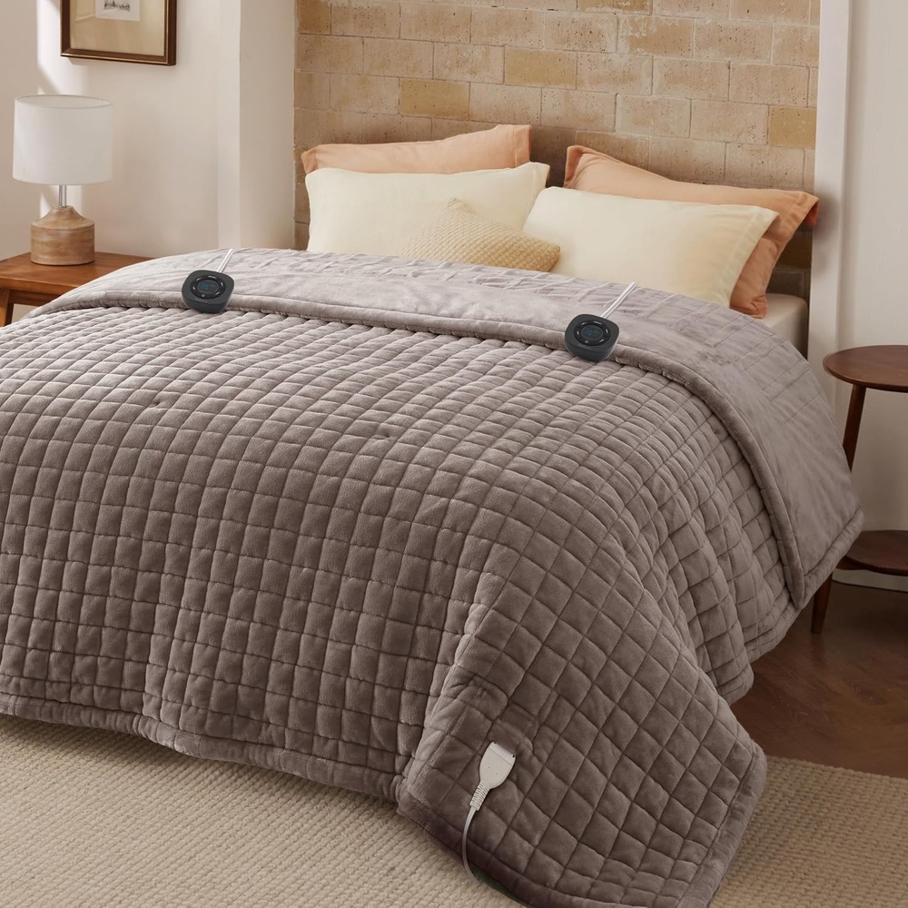 image:imageBedsure Quilted Heated Blanket Queen Size Filled for Extra Warmth Taupe05 Taupe Square