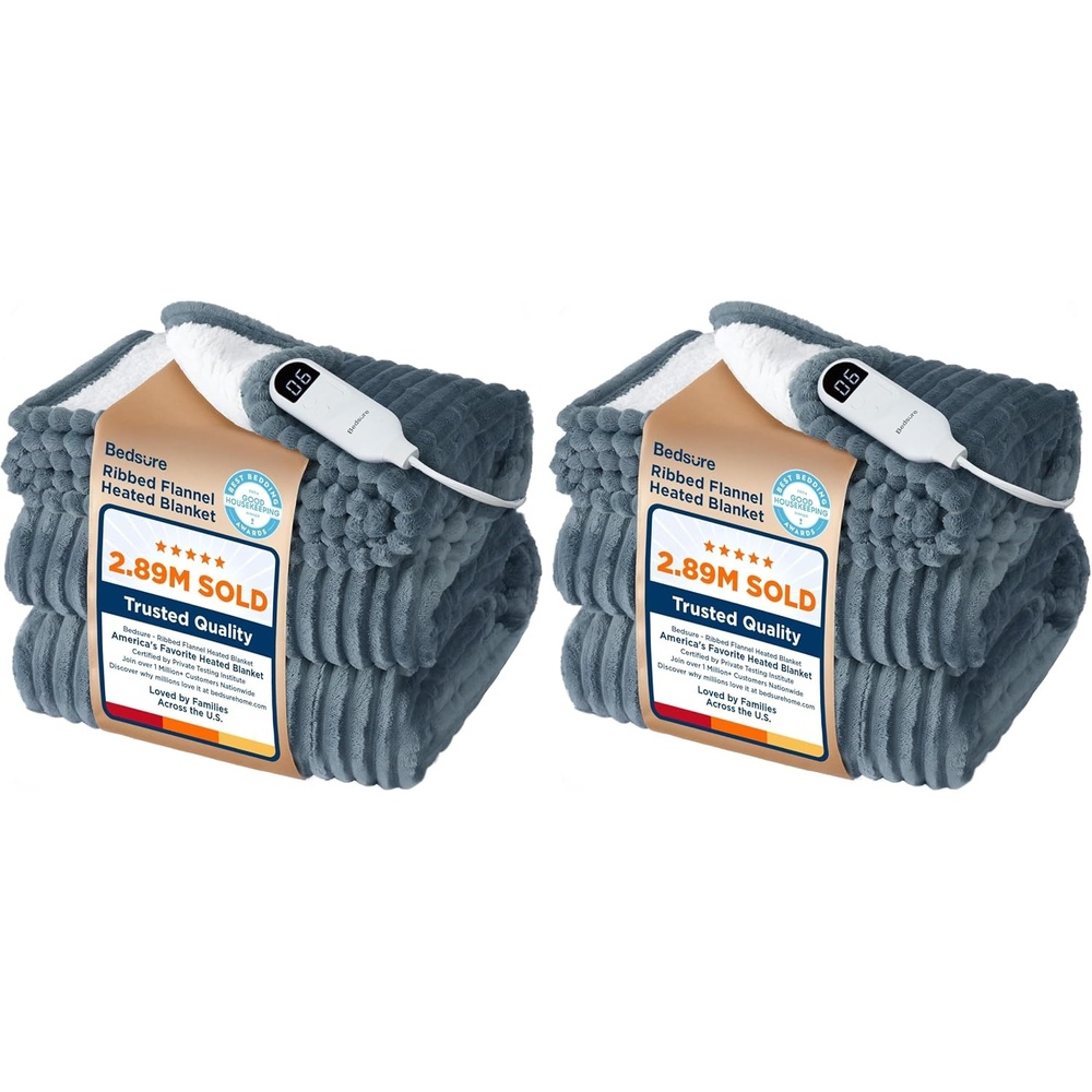 image:imageBedsure Ribbed Electric Blanket Full Navy Heated Blanket Preheat01 Grey