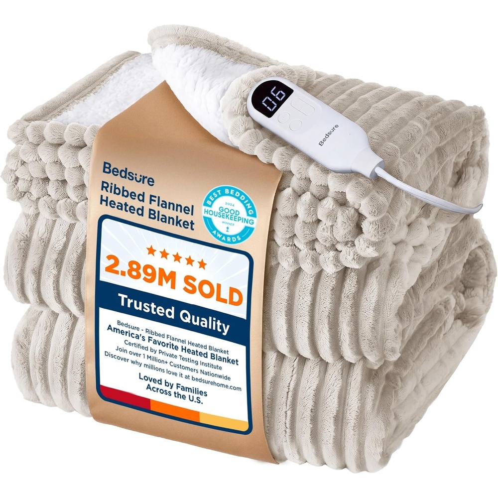 image:imageBedsure Ribbed Electric Blanket Full Navy Heated Blanket Preheat02 Cream