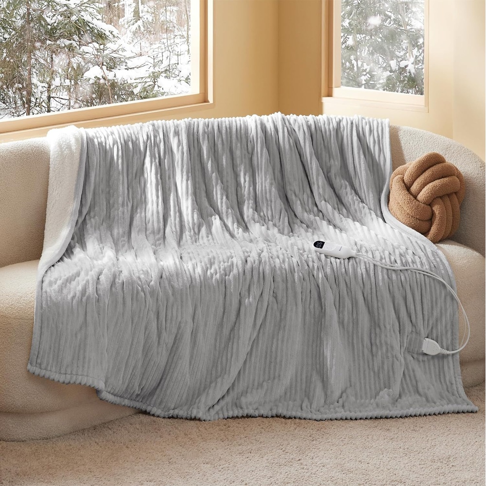 image:imageBedsure Ribbed Electric Blanket Full Navy Heated Blanket Preheat04 Harbor Mist