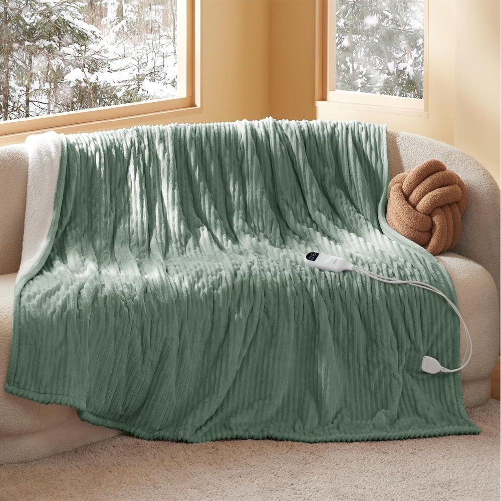 image:imageBedsure Ribbed Electric Blanket Full Navy Heated Blanket Preheat05 Green