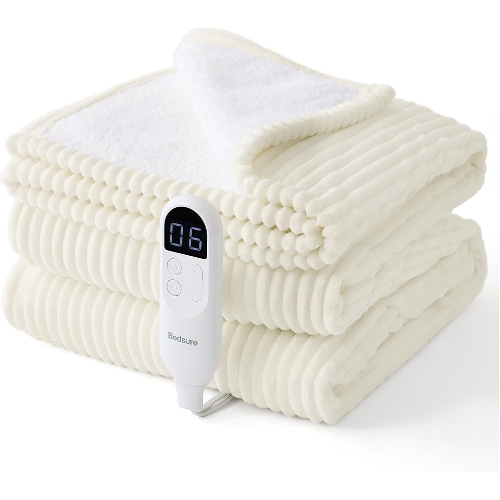 image:imageBedsure Ribbed Electric Blanket Full Navy Heated Blanket Preheat07 Coconut White