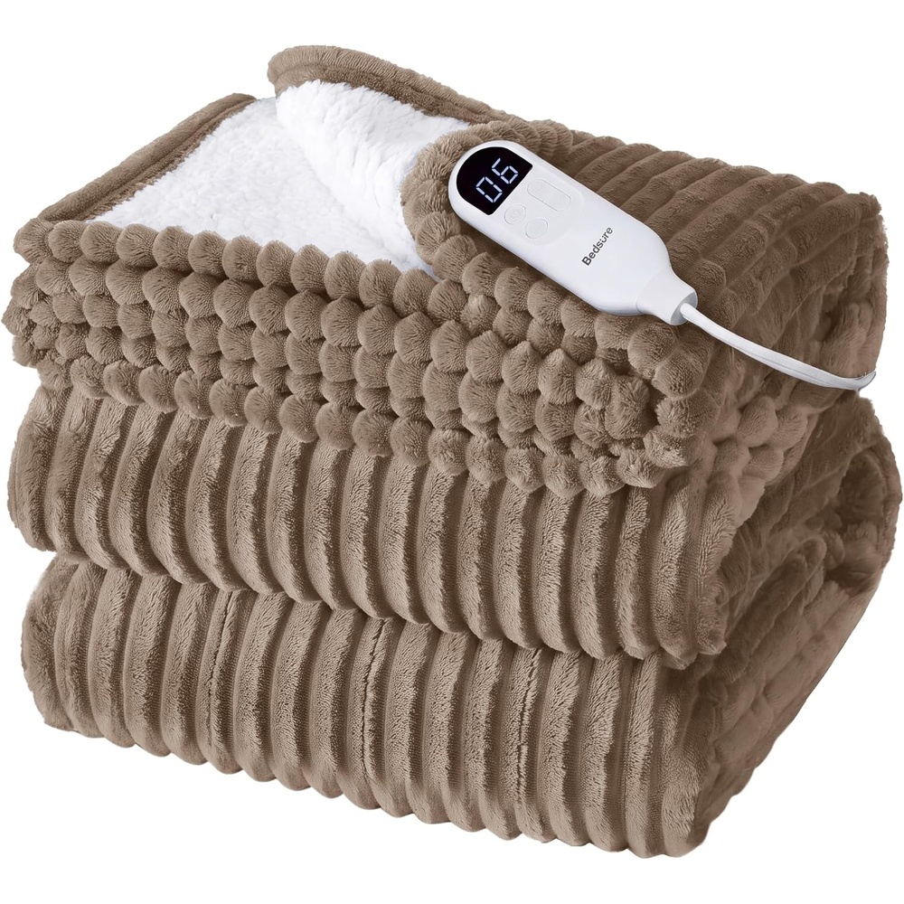 image:imageBedsure Ribbed Electric Blanket Full Navy Heated Blanket Preheat09 Brown