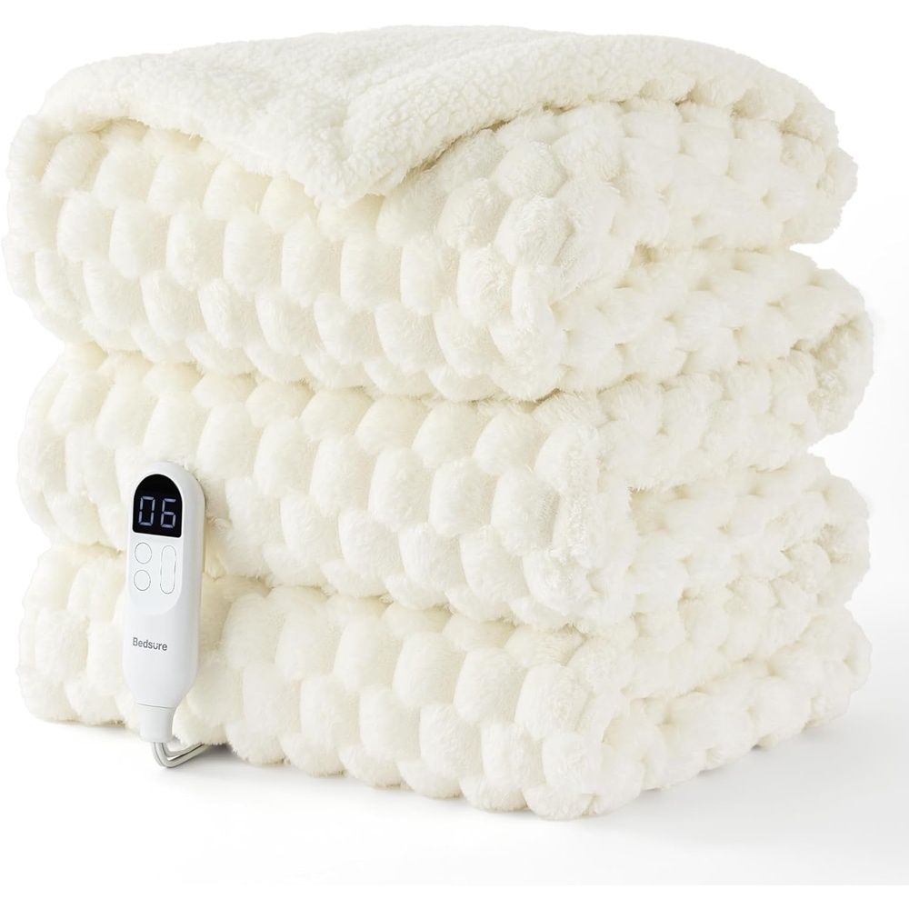 image:imageBedsure Ribbed Electric Blanket Full Navy Heated Blanket Preheat13 Coconut White