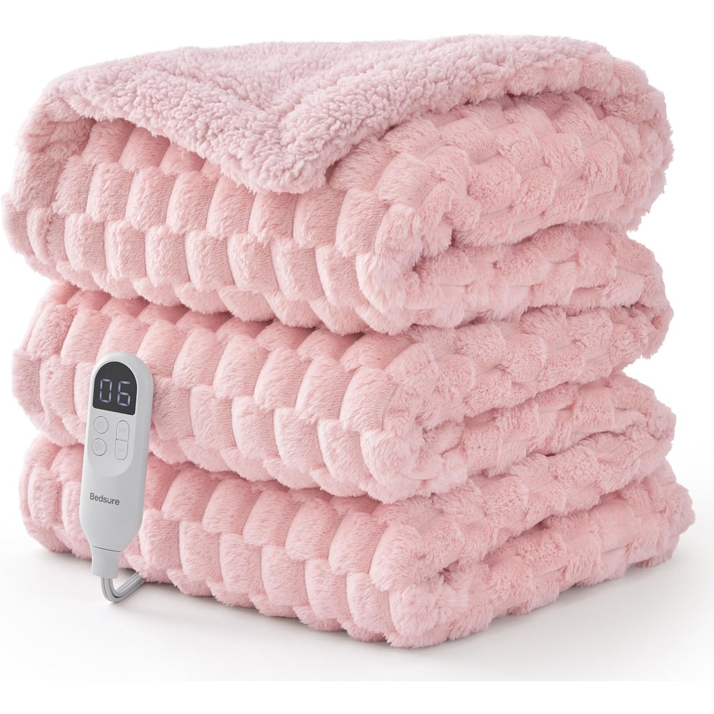 image:imageBedsure Ribbed Electric Blanket Full Navy Heated Blanket Preheat14 Pink