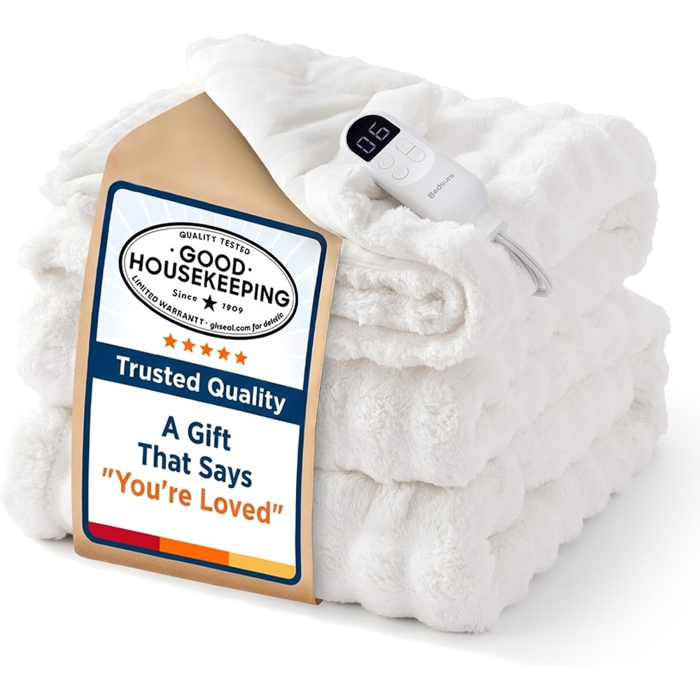 image:imageBedsure Ribbed Electric Blanket Full Navy Heated Blanket Preheat15 White