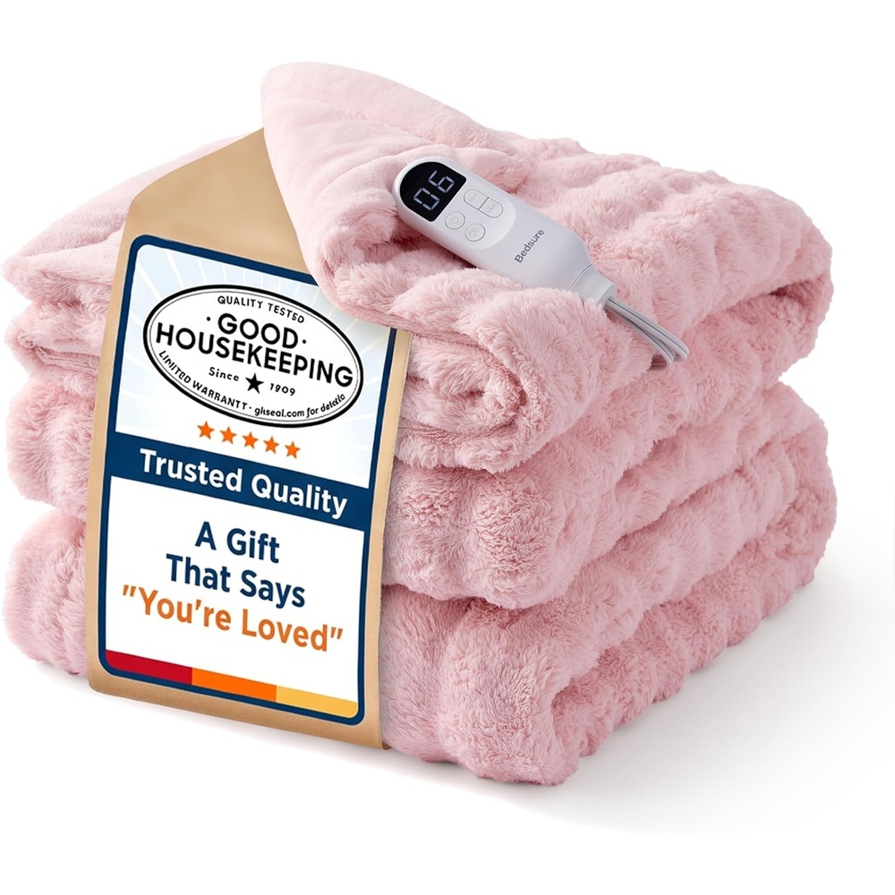 image:imageBedsure Ribbed Electric Blanket Full Navy Heated Blanket Preheat16 Pink