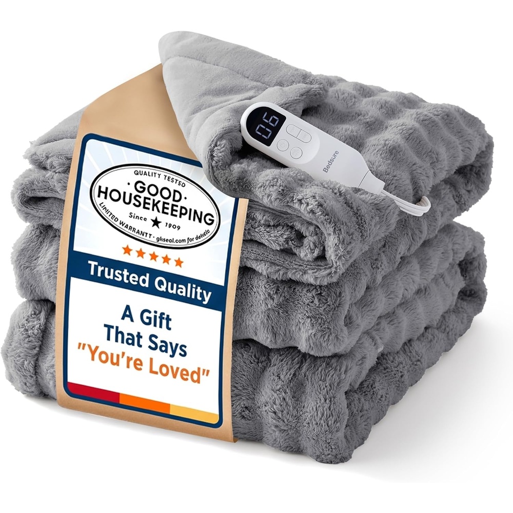 image:imageBedsure Ribbed Electric Blanket Full Navy Heated Blanket Preheat18 Grey