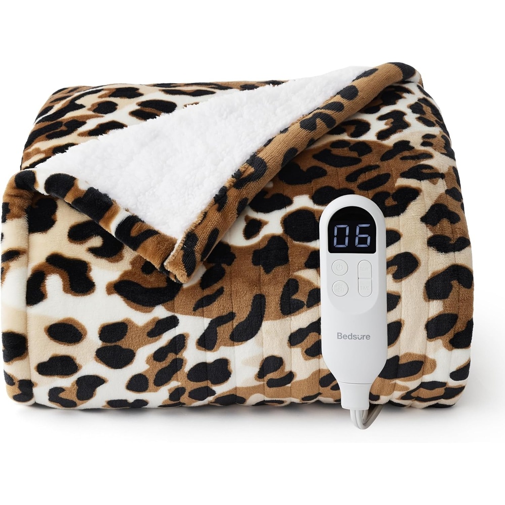 image:imageBedsure Ribbed Electric Blanket Full Navy Heated Blanket Preheat24 Leopard Print