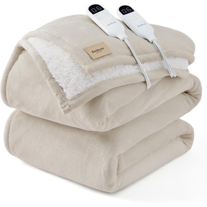 Bedsure HeatX Heated Throw Blanket, Electric Blanket with Preheat, Grey(02 – Beige)