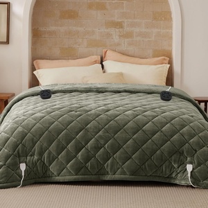 Bedsure Quilted Heated Blanket Queen Size, Filled for Extra Warmth, Taupe(09 – Olive Green Diamond)