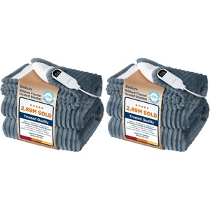 Bedsure Ribbed Electric Blanket Full, Navy Heated Blanket, Preheat(01 – Grey)