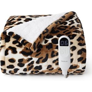 Bedsure Ribbed Electric Blanket Full, Navy Heated Blanket, Preheat(24 – Leopard Print)