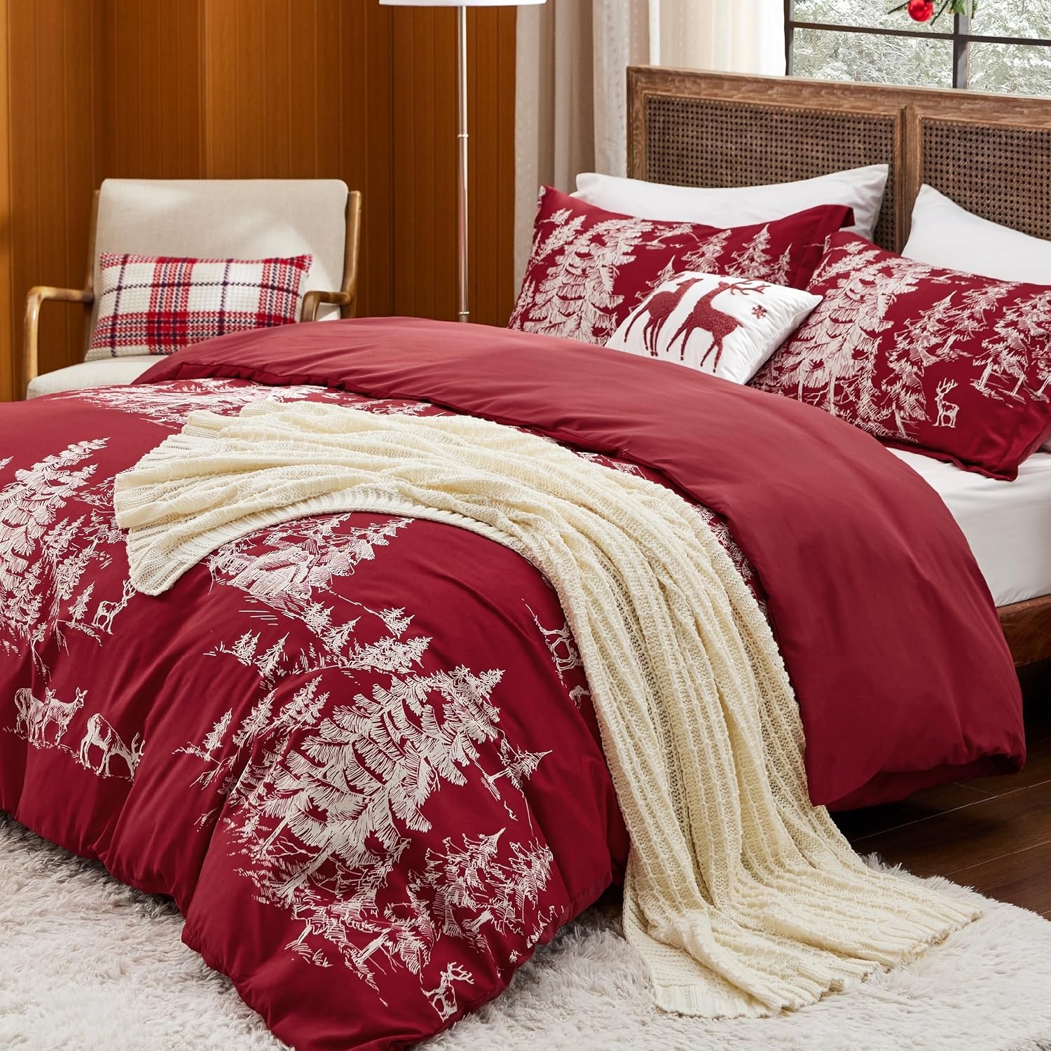 image:imageBedsure Christmas Duvet Cover Queen Size Reversible Bedding Collection with a Festive Wishes Pattern Includes 1 Duvet Cover and 2 Pillow Shams Queen Christmas Wishes08 Red Forest No Comforter