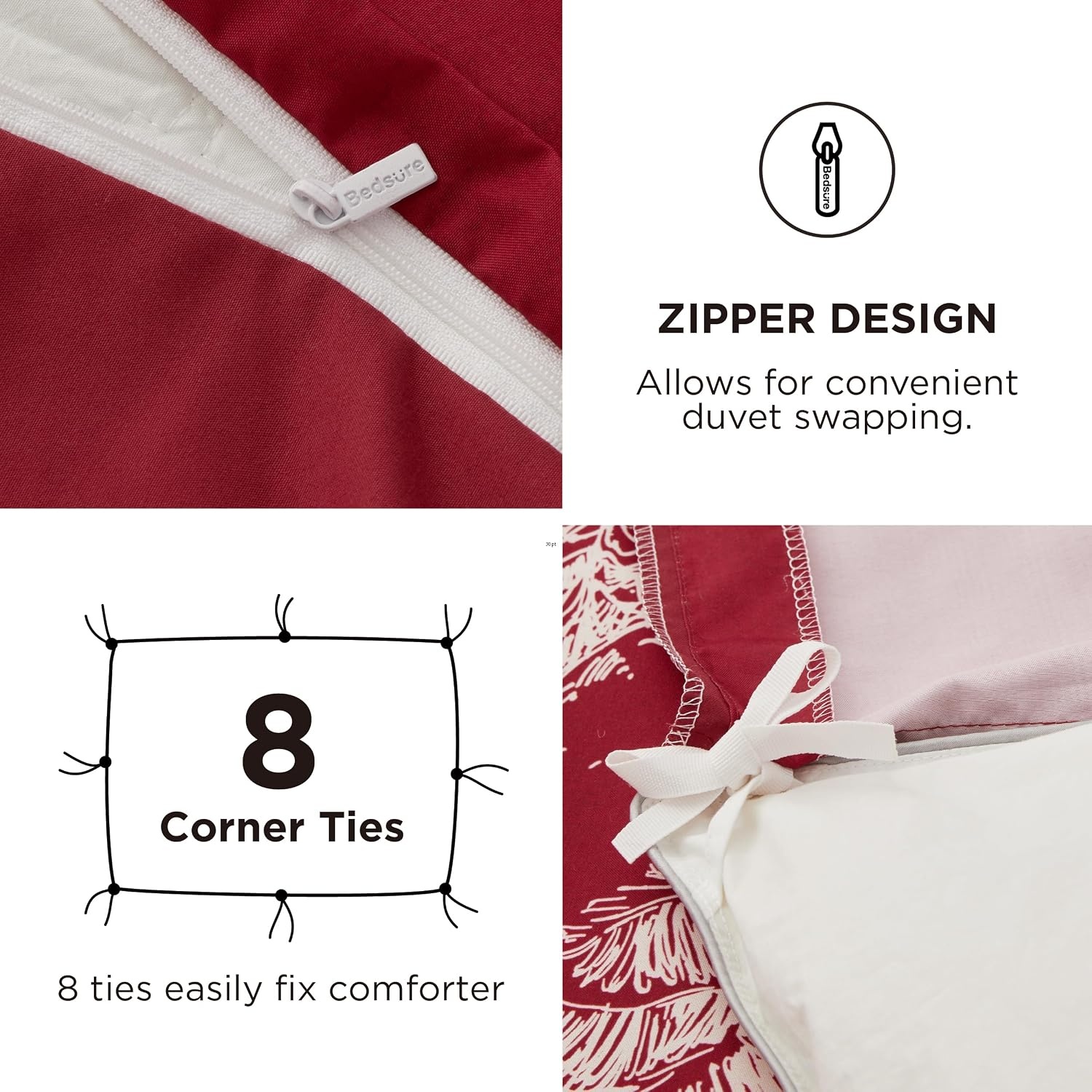 image:imageBedsure Christmas Duvet Cover Queen Size Reversible Bedding Collection with a Festive Wishes Pattern Includes 1 Duvet Cover and 2 Pillow Shams Queen Christmas Wishes08 Red Forest No Comforter
