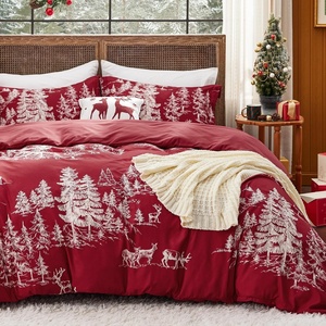 Bedsure Christmas Duvet Cover Queen Size – Reversible Bedding Collection with a Festive Wishes Pattern, Includes 1 Duvet Cover and 2 Pillow Shams (Queen, Christmas Wishes)(08 – Red Forest (No Comforter))